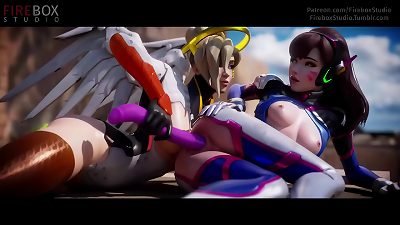 Overwatch lesbian 12 inch pair sided faux-cock cunt ramming