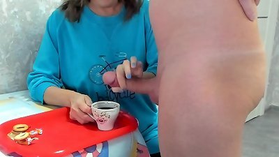 mom grandmother drinks coffee with cum taboo ,big hard-on meaty load
