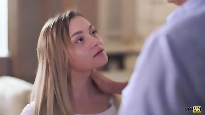 OLD4K. appetizing ash-blonde and mature fucking partner make love in the living room