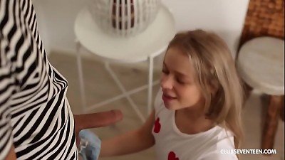 astounding platinum-blonde teenager gymnast plumbed rigid and good