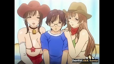 nerd gets chisel between big-titted babes melons - Boobalicious - Hentai.xxx