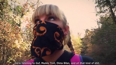 Outdoor blowjob. Stalker Karina deep throated a dick to a guard at an abandoned camp