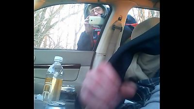 Cought stroking my manstick and she spies in car