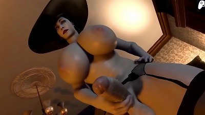 (4K) woman Dimitrescu futa gets her thick penis sucked by nasty futanari woman and cum inwards her|3D hentai P2