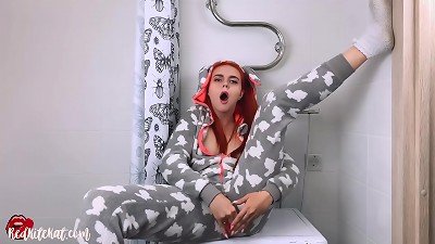 lovely redhead wank gash fake penis and orgasm in Kigurumi