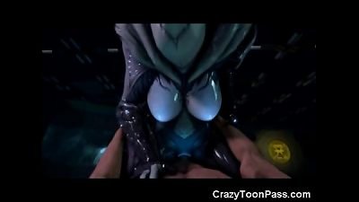 3d Creepy Alien dame rides Human Dick!