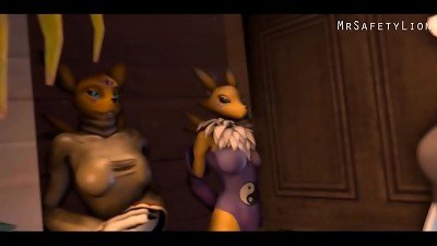 Sly Cooper bangs Renamon and Taomon! by MrSafetyLion