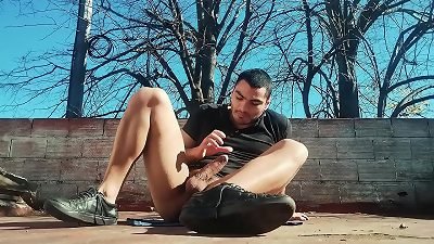 muscled man outdoor muscular man, fat prick masturbation until spunk