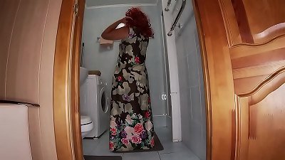 mature Mom-I-would-Like-to-Fuck took off her panties and went to the shower but got a hard-on in rectal