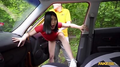 super hot japanese honey gargles my stiffy when it commences to burn  - fake Driving college