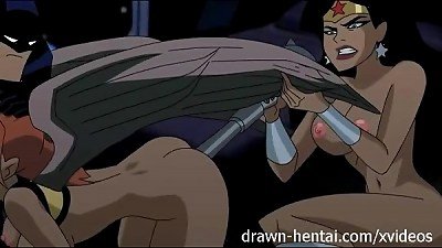 Justice League anime porn - couple girls for Batman jizz-shotgun