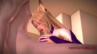 League Of legend anime porn 3 dimensional - Ahri handjobs, boobjob, oral pleasure and drilled
