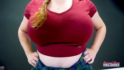 busty light-haired Gwen bj's A cock And masturbates Her cunny For Xmas!