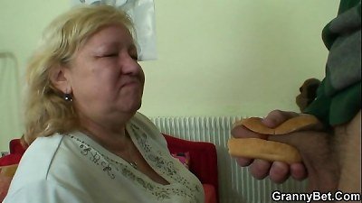 big-titted granny tastes succulent salami