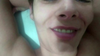 Married slut, all happy, smiling, being smashed by another man. Does her husband know he's being cheated on?