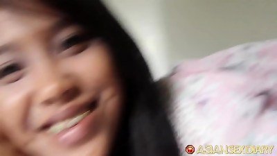 ASIANSEXDIARY hairy pussy teen salutes dripping harsh sex creampie