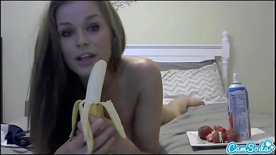 young teen college stunner caresses sexy cane on her big udders and attempts to burst