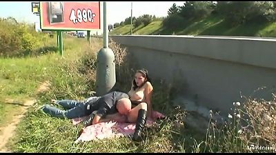 naughty couple Public romp Roadside