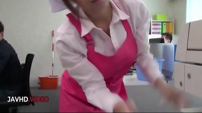 asian Office damsel Chihiro Akino delivers hard-core suck off for creampie fantasy