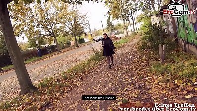 German chubby housewife public pick up with thick inborn boobs EroCom tryst Street casting